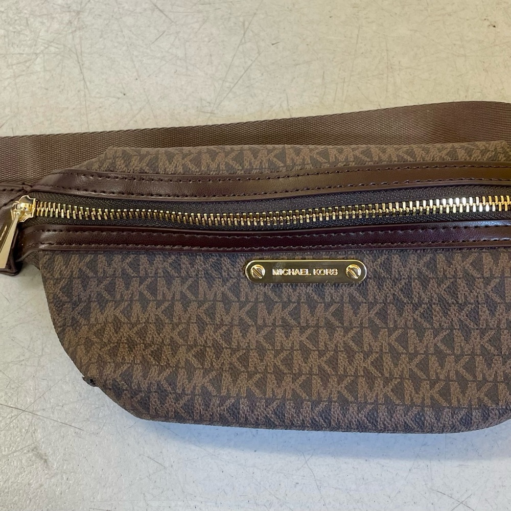 $NWT Michael Kors Brown Monogram Belt Bag with Gold Hardware